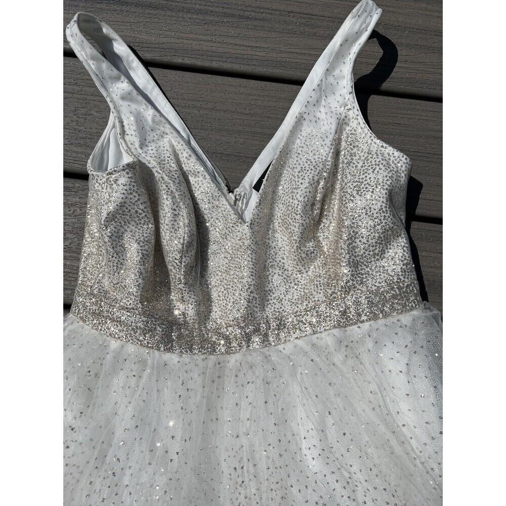 Lulus Ballerina Dream Cream & Gold Skater Mini Dress Sz M Formal Homecoming Prom - Picture 3 of 7